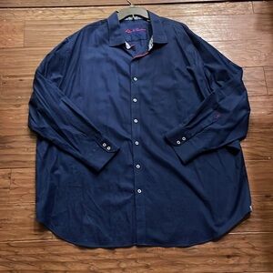 Robert Graham Men’s Button Up Paisley Geometric Flip Cuff Blue Shirt Size 3XL